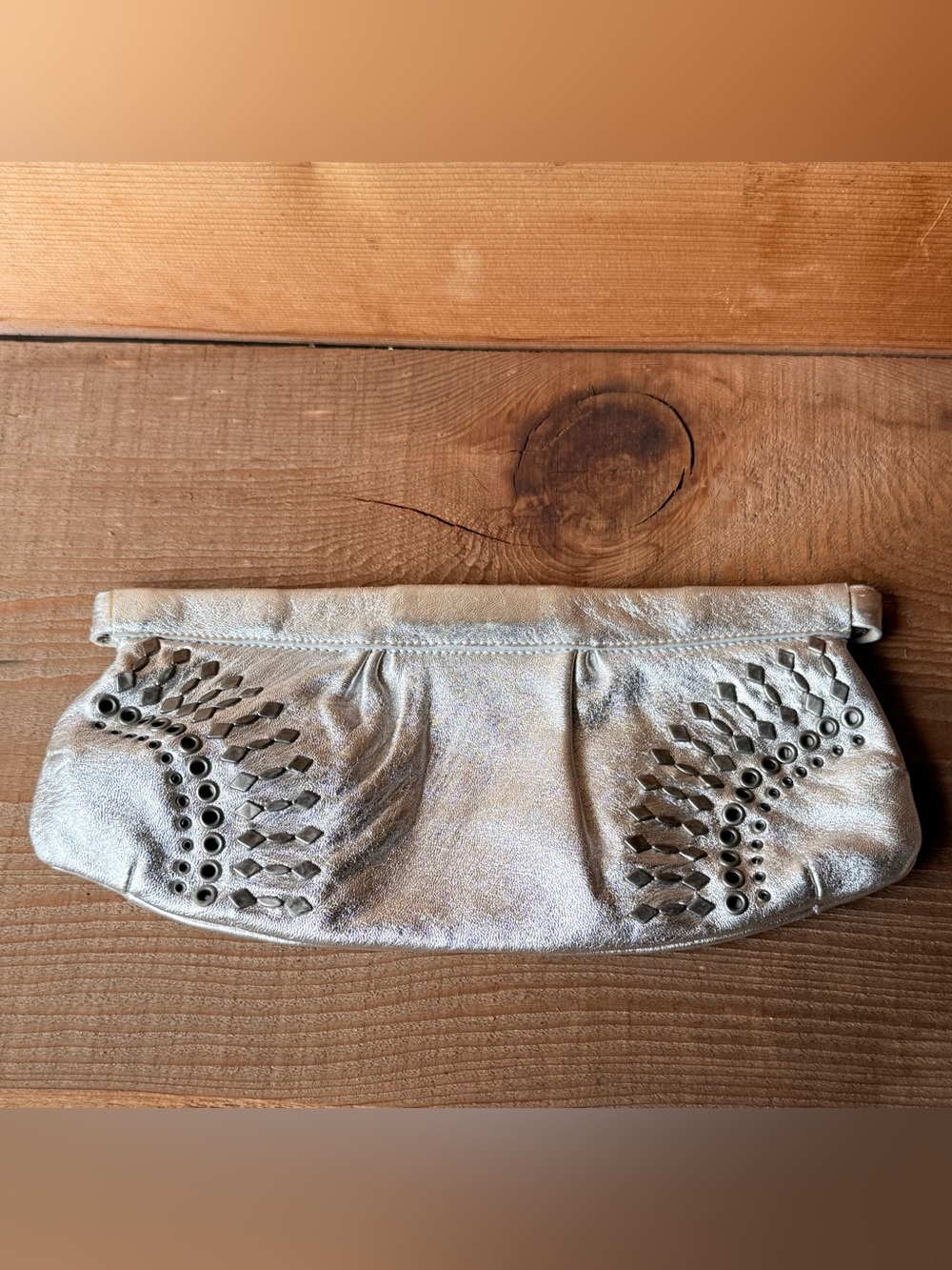 Steve Madden Clutch - Silver Metallic Eyelet Detail